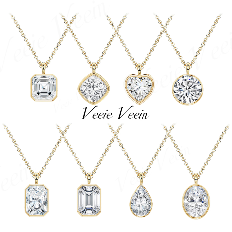 Bezels Set Pendant - Collar con Colgante de Moissanita Irregular